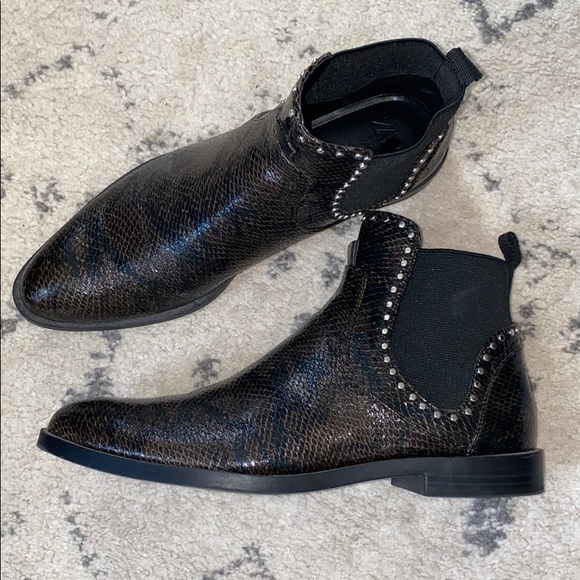 zara flat ankle boots with studs